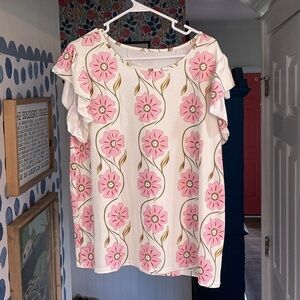 Floral Ruffle Sleeve Top - Pink & Cream